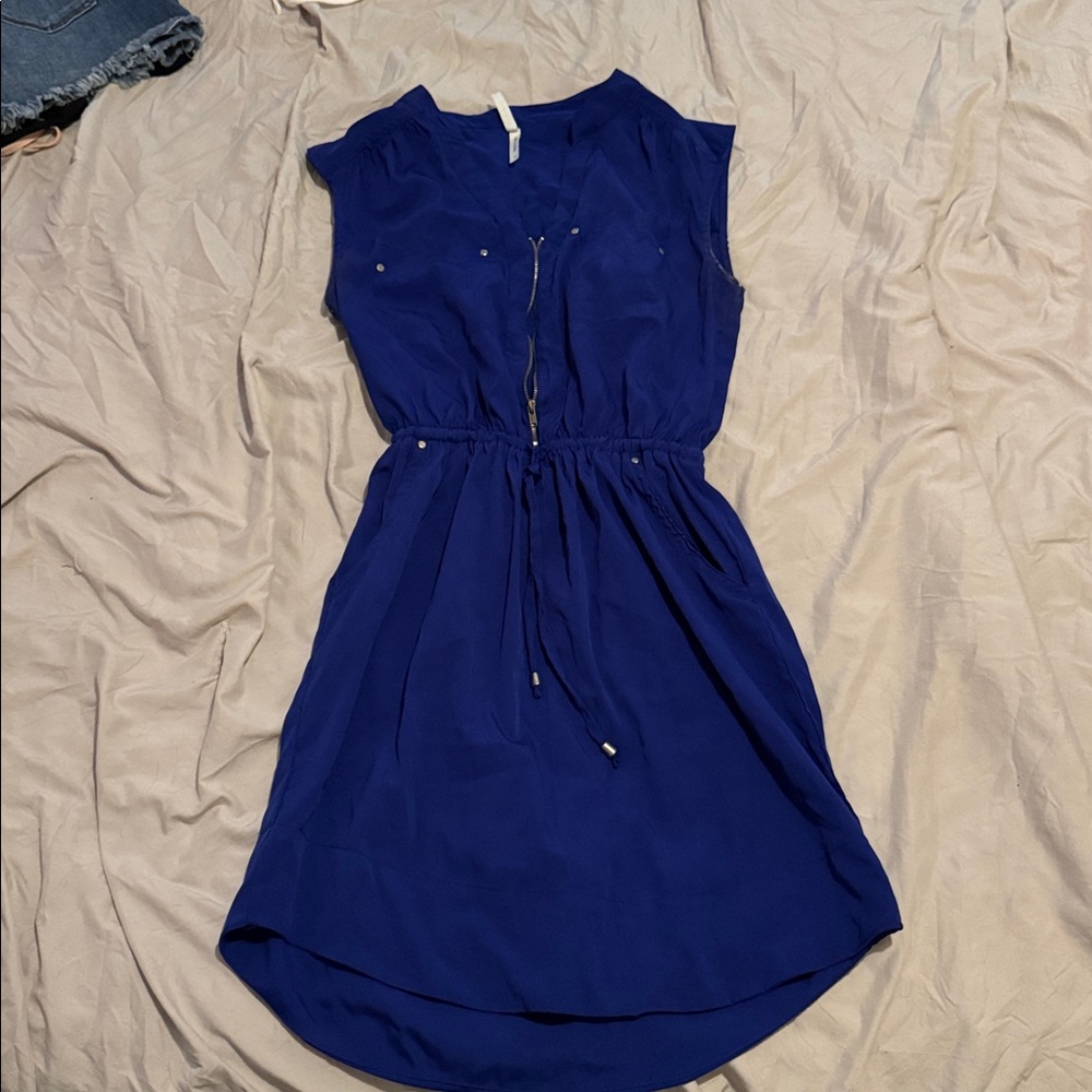 Sleeveless Blue Dress with Drawstring Waist